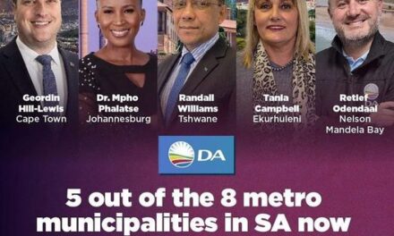 5 out of 8 of Metro Municipalities have coalitions and DA Mayors